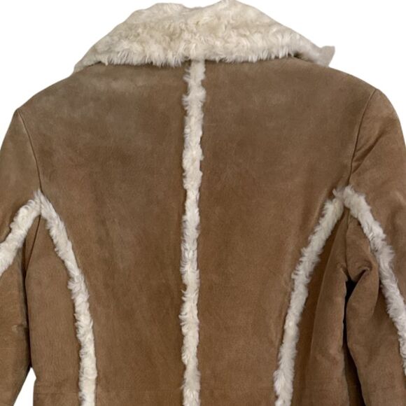 Wilsons Leather Maxima Suede Sherpa Coat Womens Sz M VTG Tan Penny Lane Jacket - Picture 10 of 16